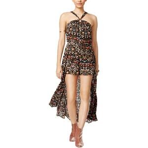 New Material Girl Juniors Large Thin Strap Floral Back Zip Maxi Overlay Romper